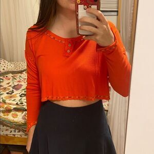 Urban Outfitters Orange Crop Top Long Sleeve Rainbow Thread Lightweight Small